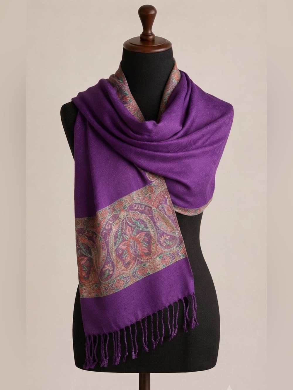 100% Cashmere Paisley & Purple Wrap Scarf